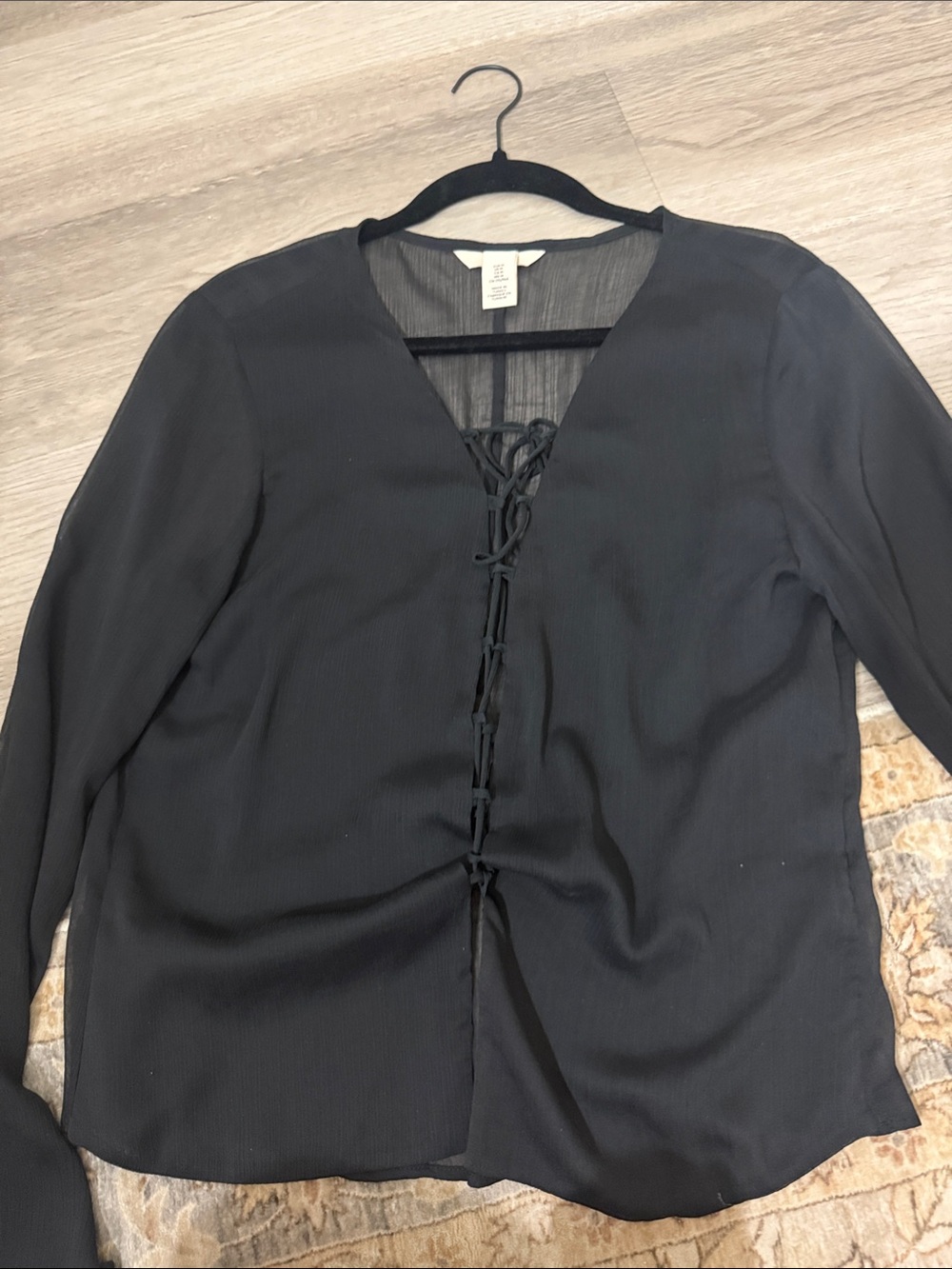 H&M Black Long-Sleeve Lace-Up Blouse